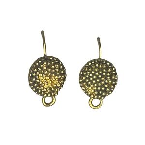 1 Set of Ear Wire Pierced Textured Disk Gold Toned Jewelry Making Vintage 0.75"